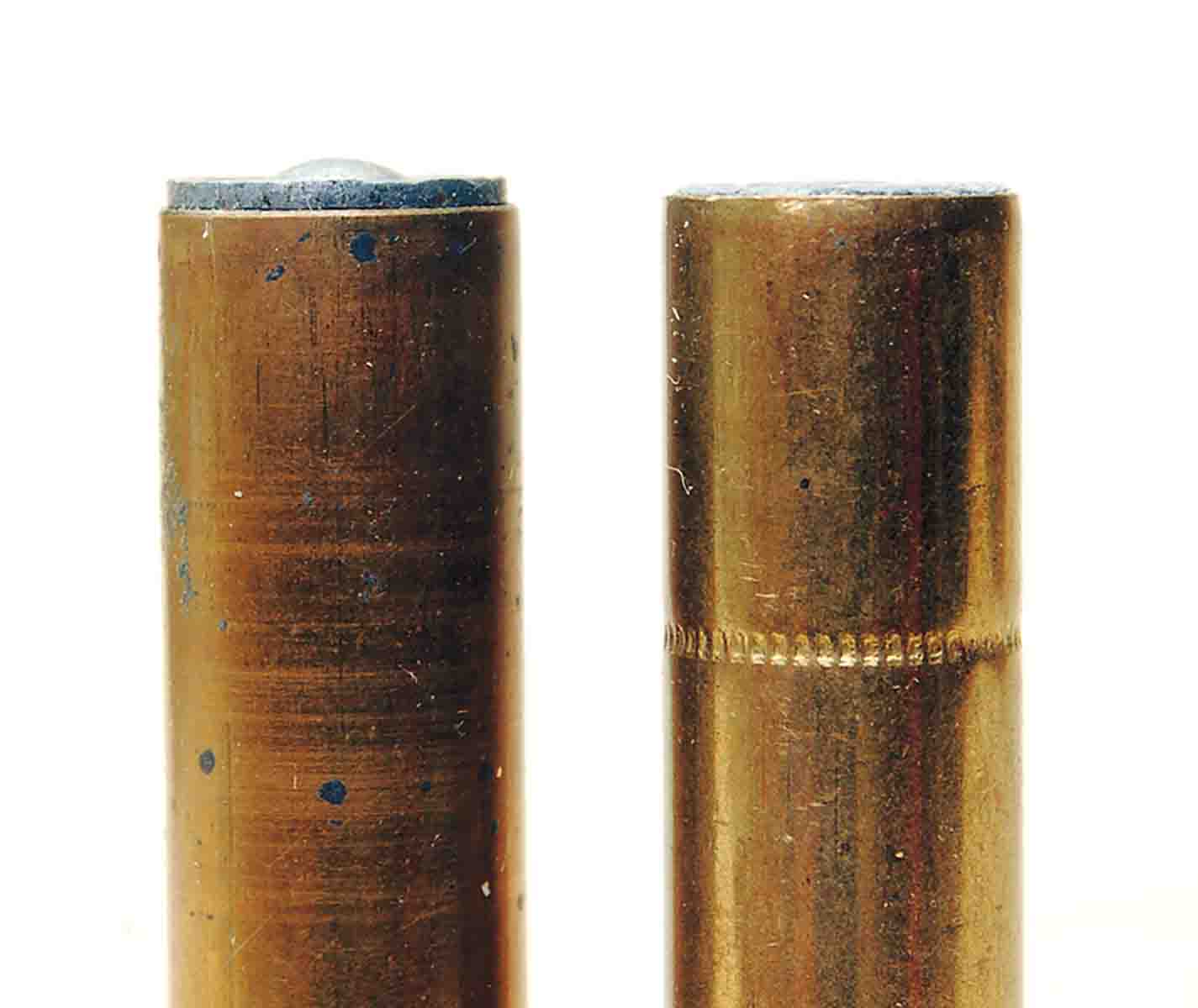 Two 148-grain, hollowbase, flush-seated wadcutters. Note how the bullet on the left is not quite flush, but leaves enough exposed for a light crimp.